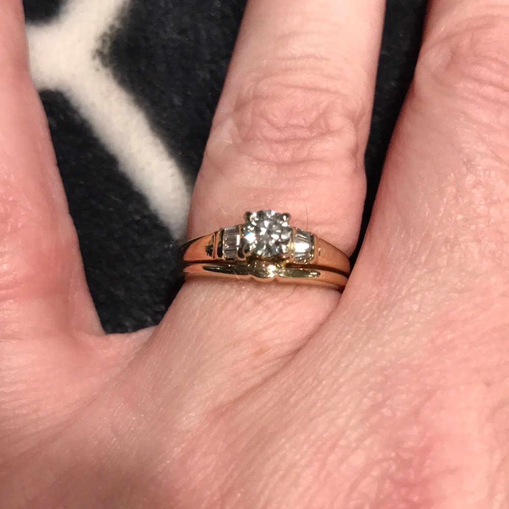 14 K Yellow Gold Wedding Set .37 ct Center Diamond Size approx 5 3/4.